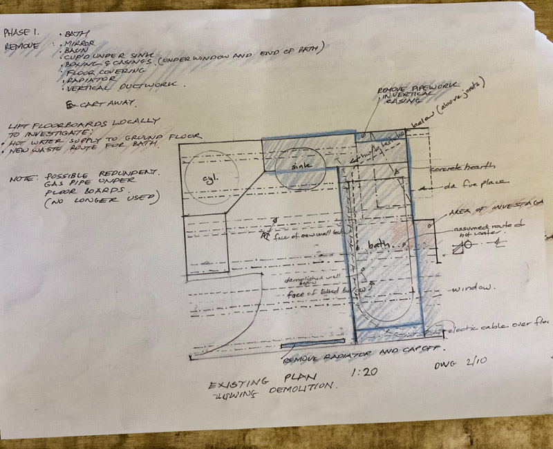 architectual drawing of bathroom