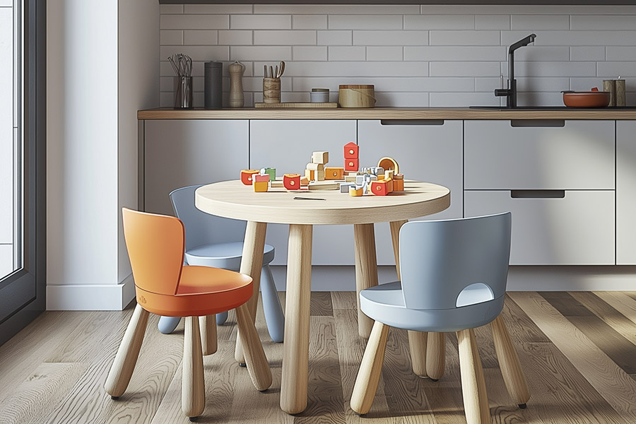 designated homework or play area zone in the kitchen