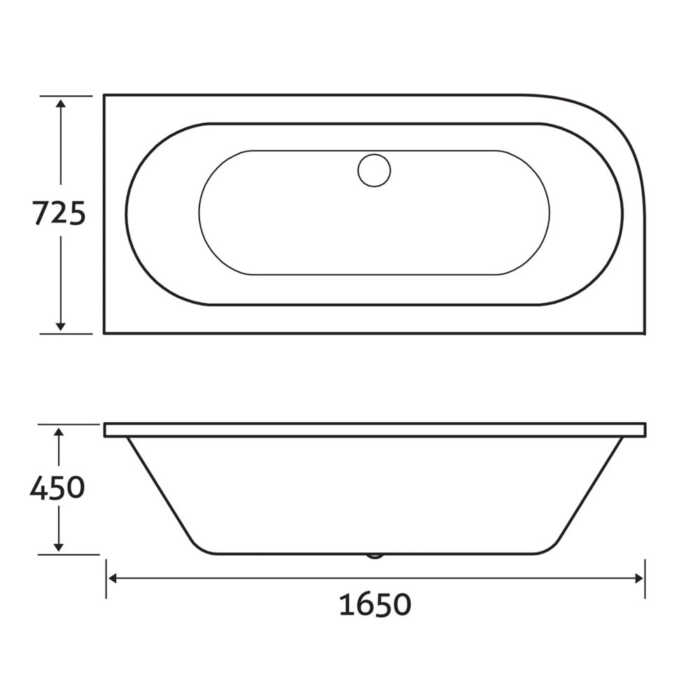 Echos Right Hand Double Ended Super Strong Bath inc Bath Panel 1650x725mm drawing