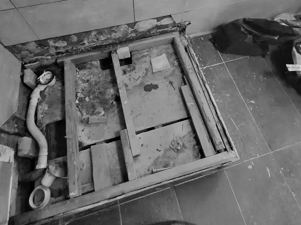 Subfloor opened for inspection